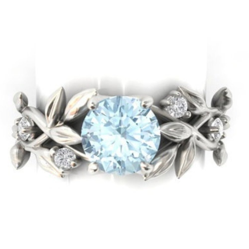 - ladies 925 sterling silver with light blue sapphire and diamond ring siz…